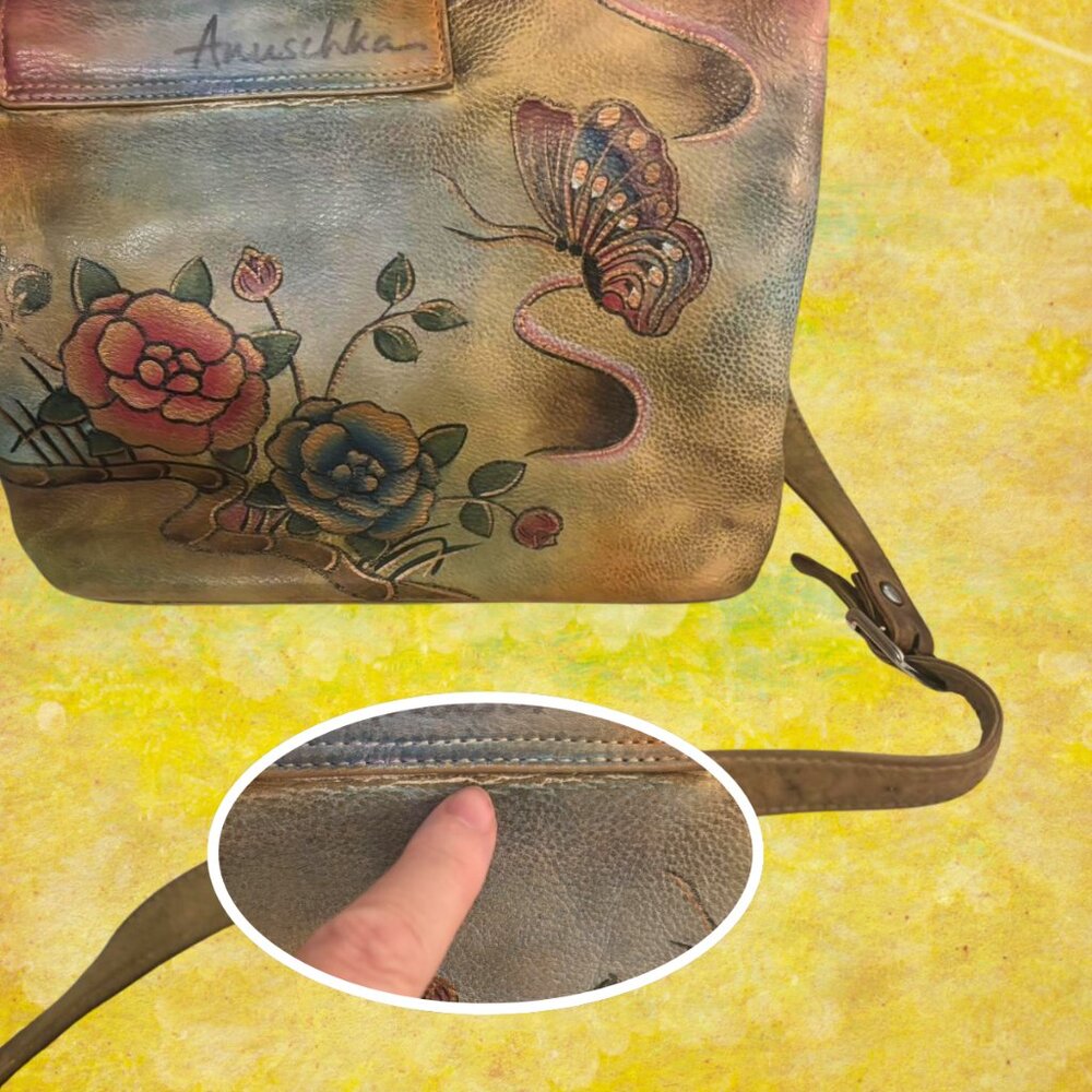 WEARABLE ART! GUC Anushka Hand-Painted Floral Leather Bag Purse Crossbody‎ - Picture 5 of 6
